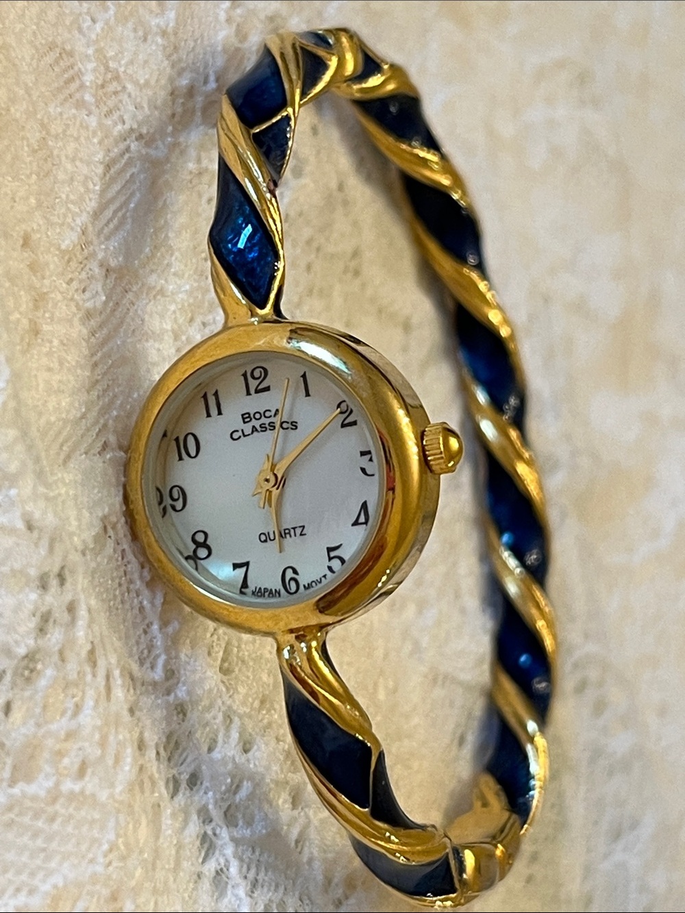 Boca Classics Gold-Tone Bangle Watch with Navy Enamel